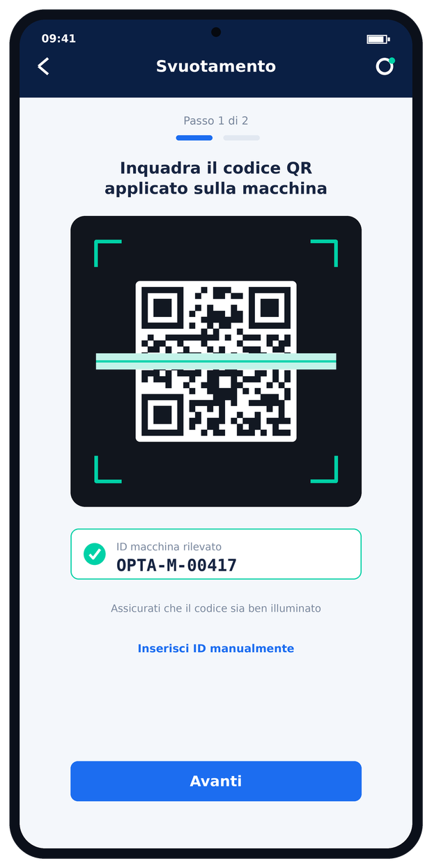 App Optacash — scansione ID macchina