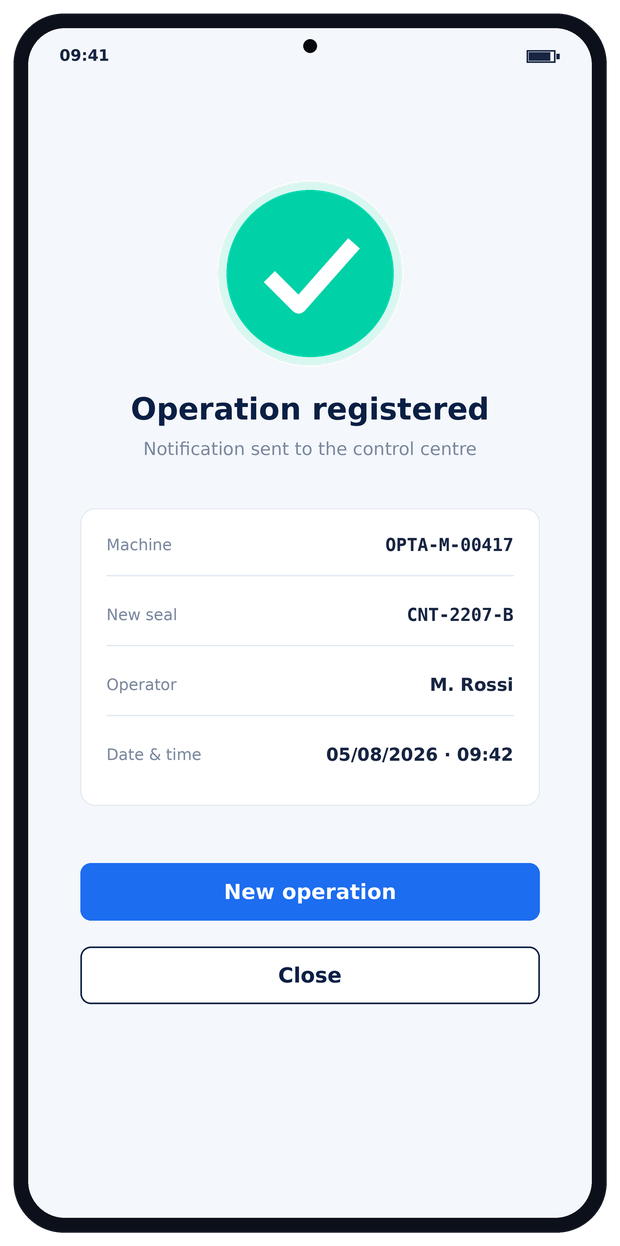 Optacash app — operation confirmed